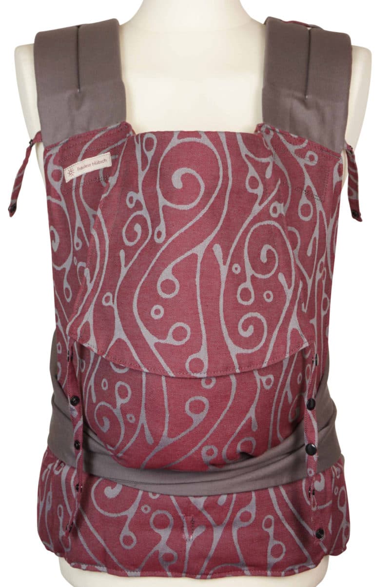 Babytrage Mei Tai Toddlersize Seaweed Bordeaux Babytrage Mei Tai Toddlersize Fräulein Hübsch Weinrot mit geschwungenem, hellgrauen Muster