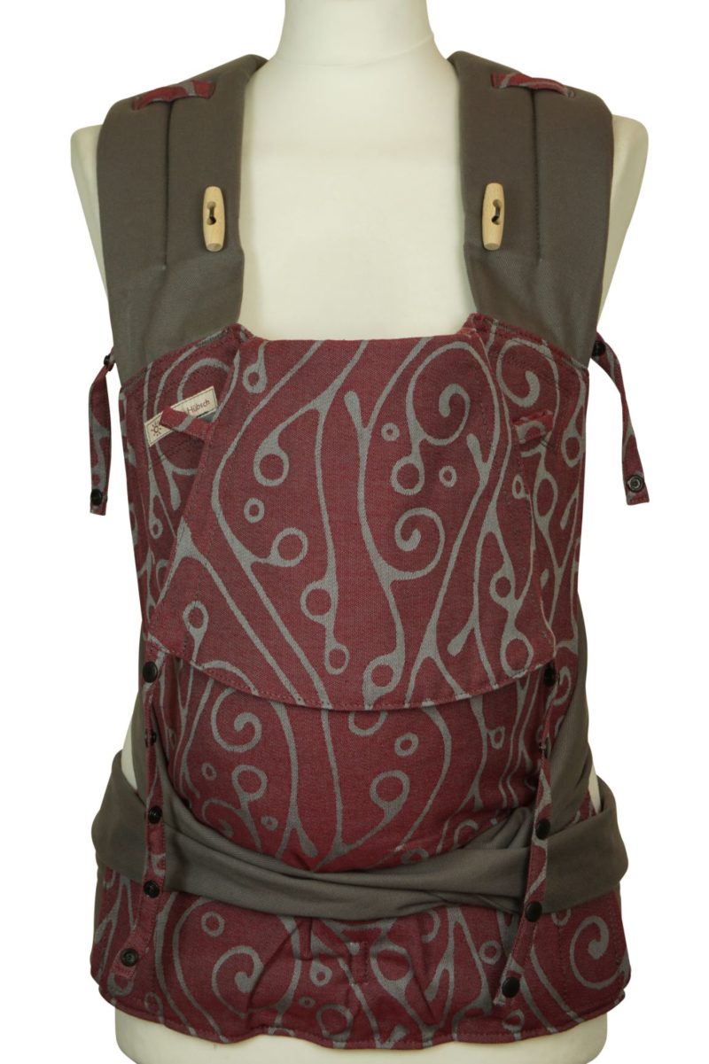Mei Tai Babysize Seaweed Bordeaux Front Babytrage Mei Tai Babysize Fräulein Hübsch Weinrot mit geschwungenem, hellgrauen Muster S