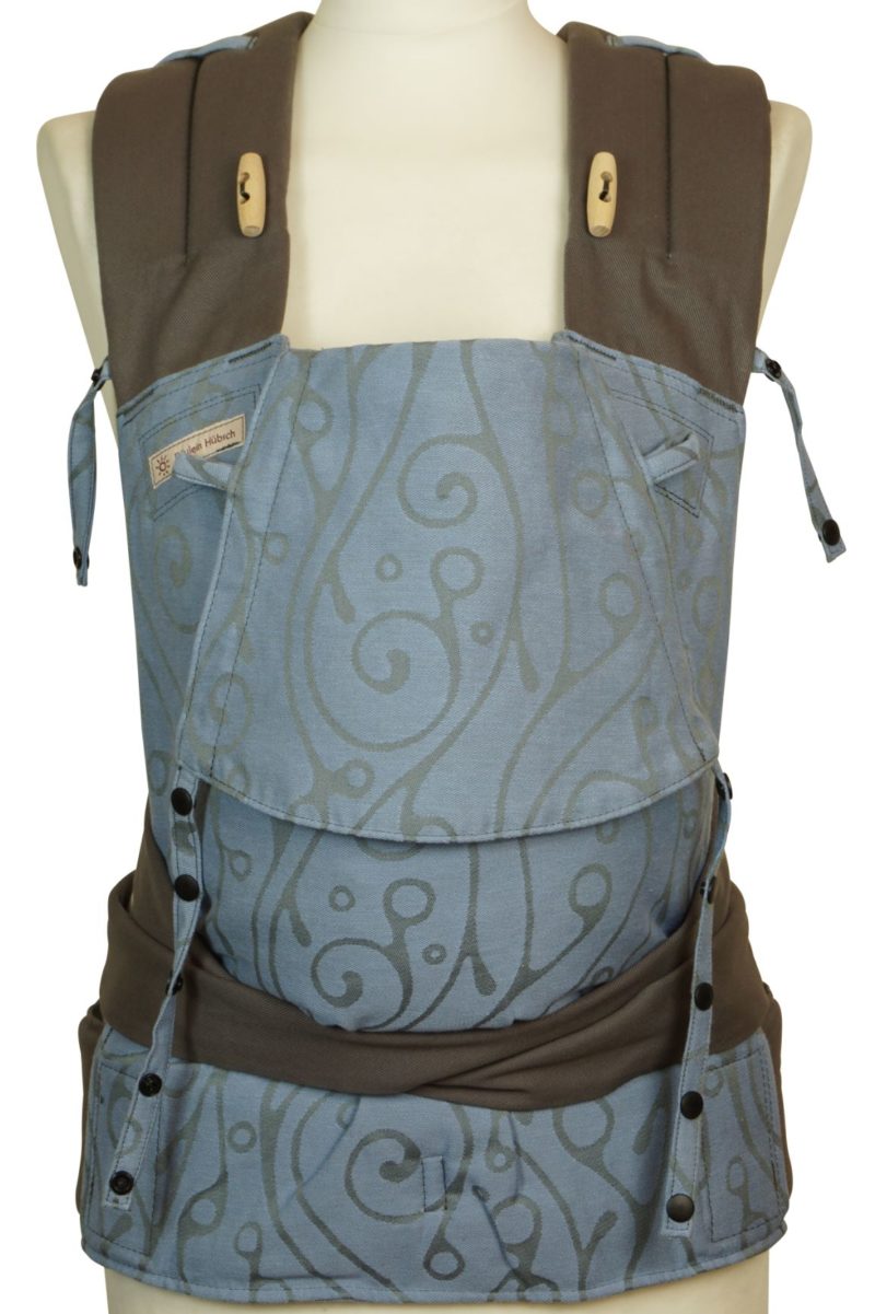 Mei Tai Babysize Seaweed Iceblue Front Babytrage Mei Tai Babysize Fräulein Hübsch Hellgrau mit geschwungenem, hellgrauen Muster