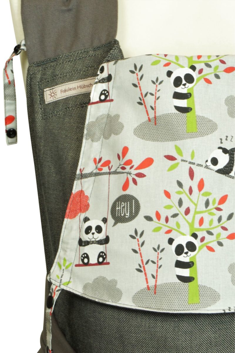 Babytrage Fräulein Hübsch Mei Tai Toddlersize Dunkelgrau mit Pandas Detailfoto Kopfstütze