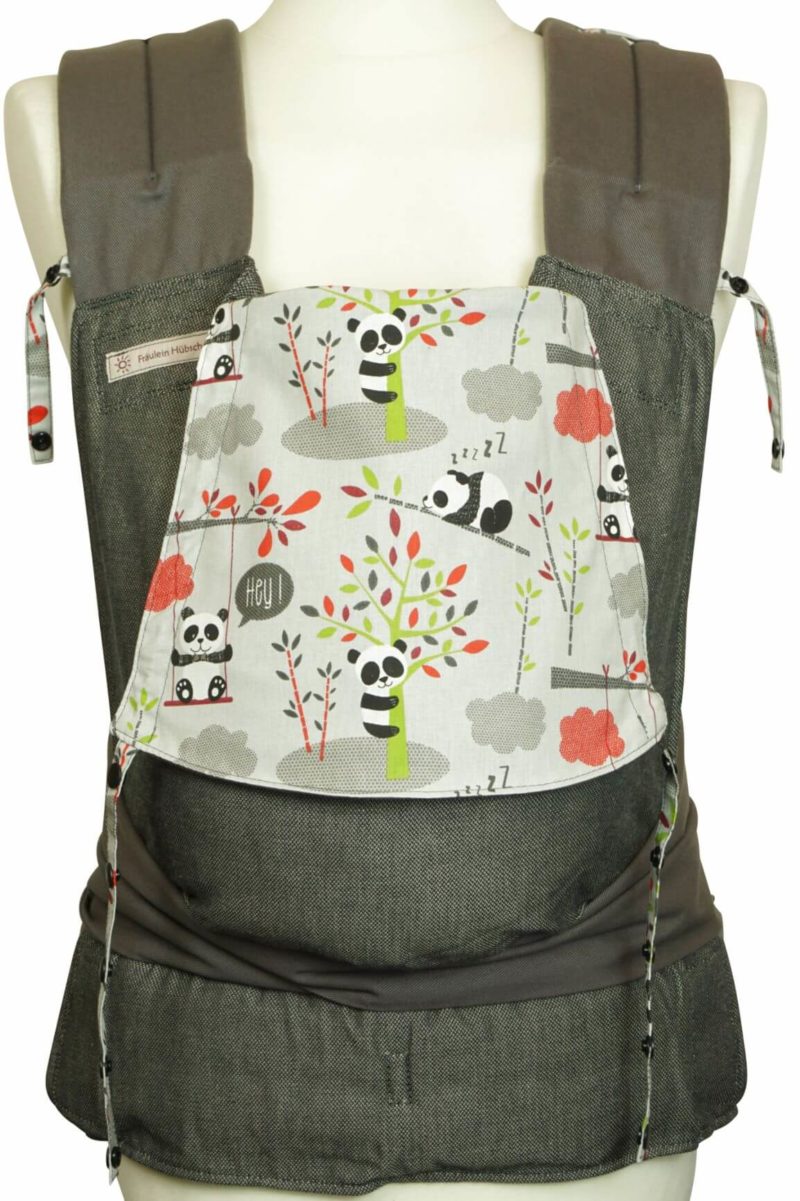 Babytrage Fräulein Hübsch Mei Tai Toddlersize Dunkelgrau mit Pandas