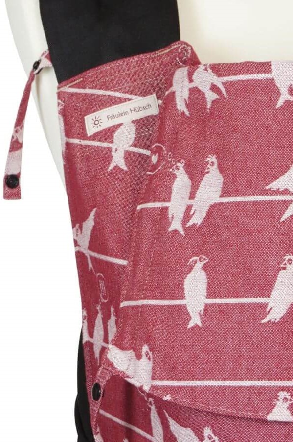 Babytrage Fräulein Hübsch Mei Tai Toddlersize in Weinrot mit weißen Vögel