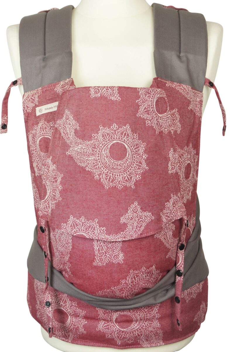 Babytrage Fräulein Hübsch Mei Tai Toddlersize Weinrot weiß florales Muster