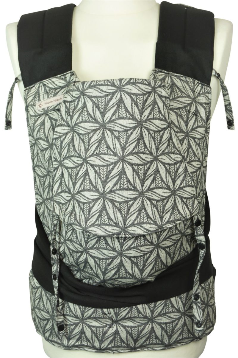 Babytrage Fräulein Hübsch Mei Tai Toddlersize Anthrazit mit floralem Motiv