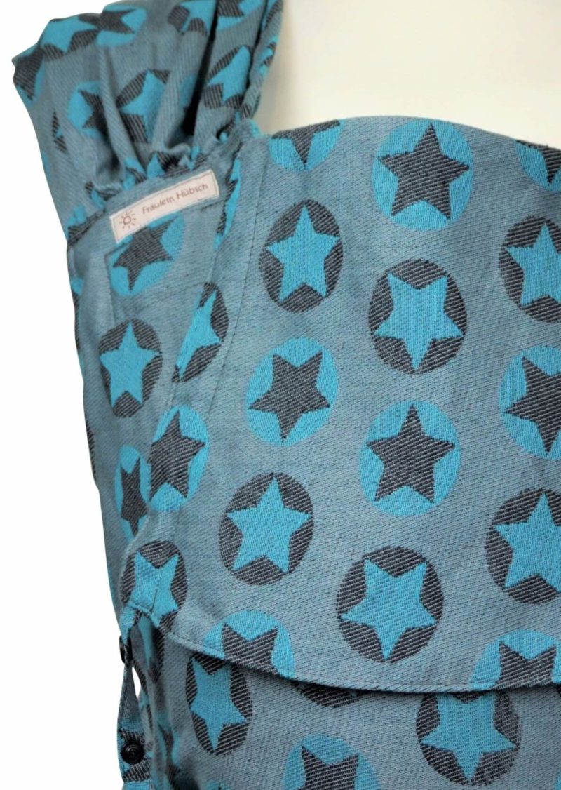 Babytrage WrapCon Toddlersize StarsAllOver Türkis Babytrage Fräulein Hübsch WrapCon Toddlersize Hellgrau mit türkisen und dunkelgrauen Sternen