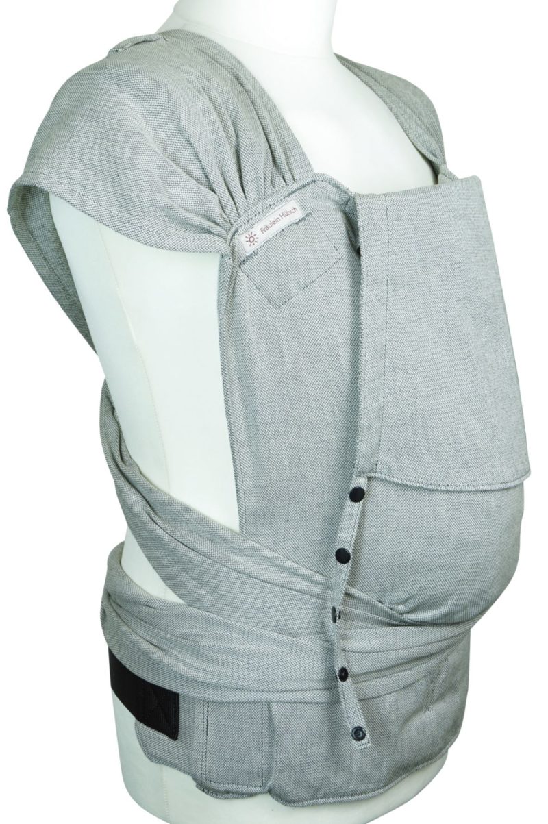 Babytrage Fräulein Hübsch WrapCon Toddlersize einfärbig hellgrauer Tragetuchstoff Seitansicht