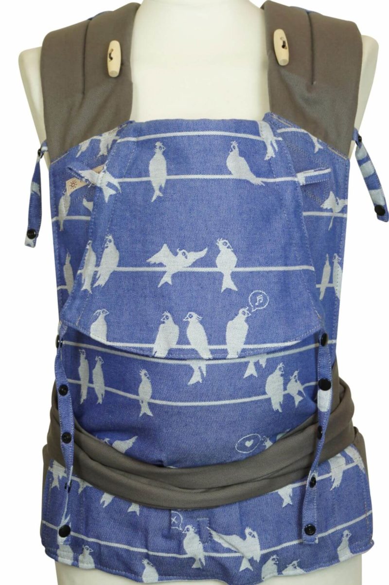 Babytrage Mei Tai BirdsOnAWire Marine Babytrage Fräulein Hübsch Mei Tai Babysize in Blau mit weißen Vögel