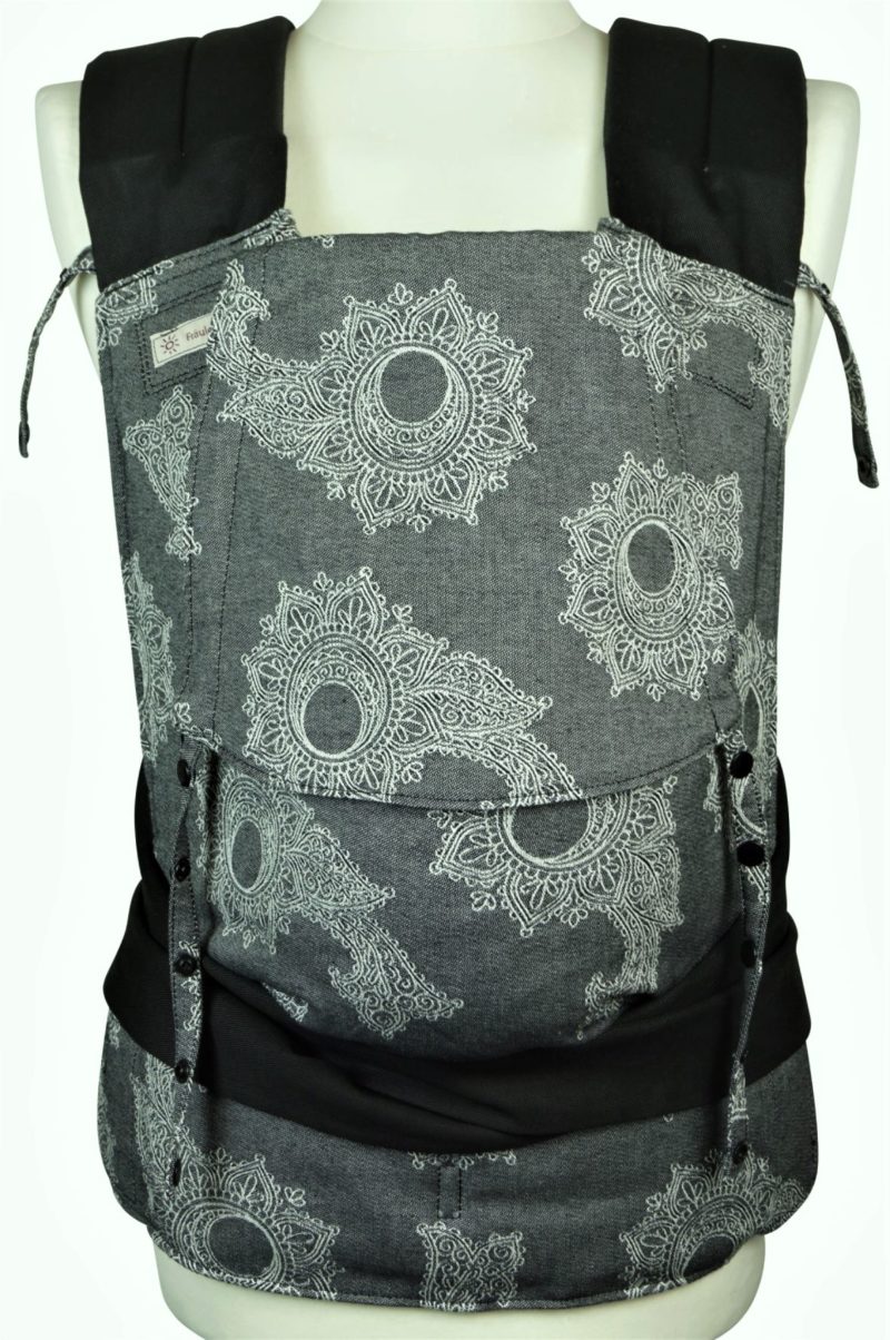 Babytrage Fräulein Hübsch Mei Tai Toddlersize Dunkelgrau mit weiß floralem Muster