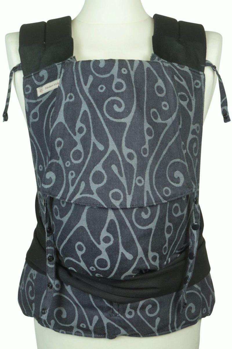 Babytrage Mei Tai Toddlersize Fräulein Hübsch Dunkelgrau mit geschwungenem, hellgrauen Muster