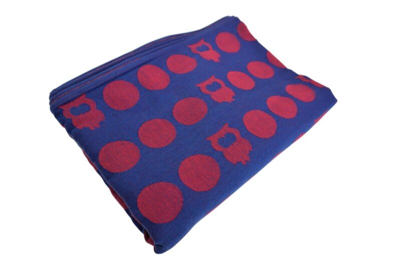 Sling Owls Blue Pink Tragetuch Fräulein Hübsch Eulen und Punkte inPink auf Blau Kehrseite gegengleich