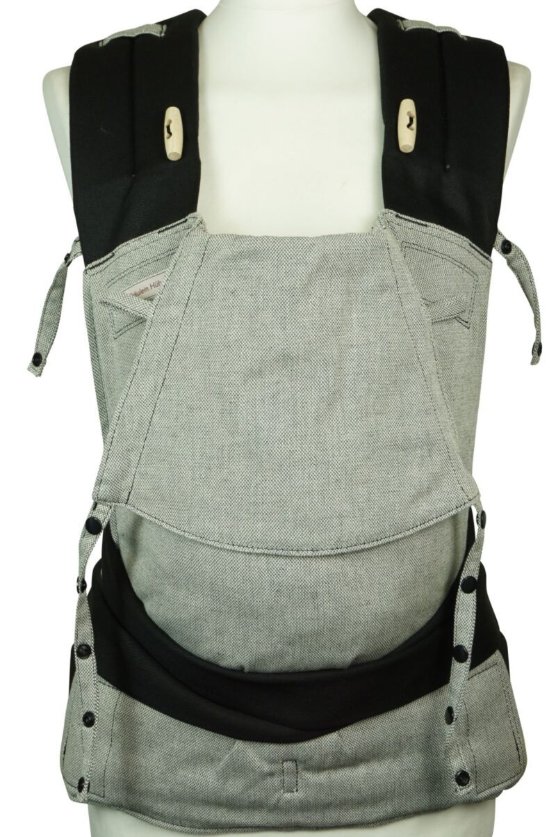 Babytrage Mei Tai Babysize komplett hellgrau mit schwarzen Trägern