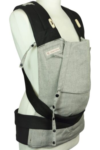 Babytrage Mei Tai Babysize komplett hellgrau mit schwarzen Trägern