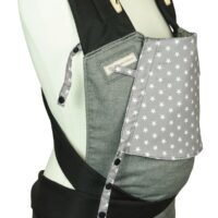Babycarrier Mei Tai Babysize Grey with white stars and black shoulder straps