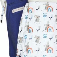 Babycarrier Softi Tai Toddlersize in Blue with Rainbows and Rabbits Detail