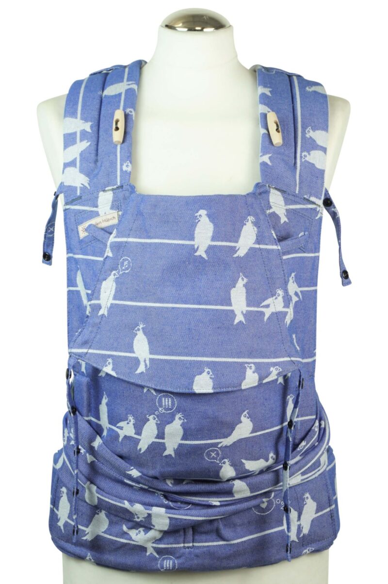 Baby Carrier Fräulein Hübsch SoftTai Babysize blue with white birds