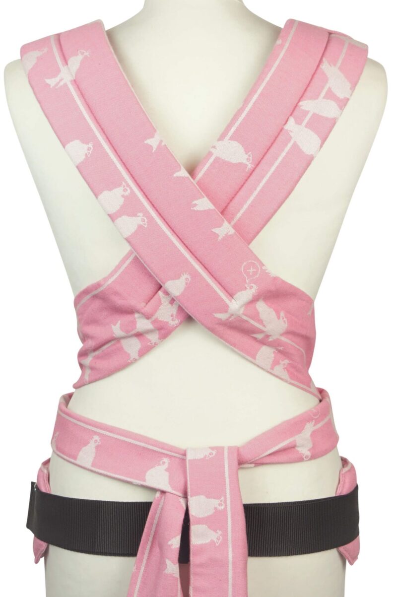 Babytrage Fräulein Hübsch SoftTai Babysize in Rosa mit weißen Vögel Rückansicht