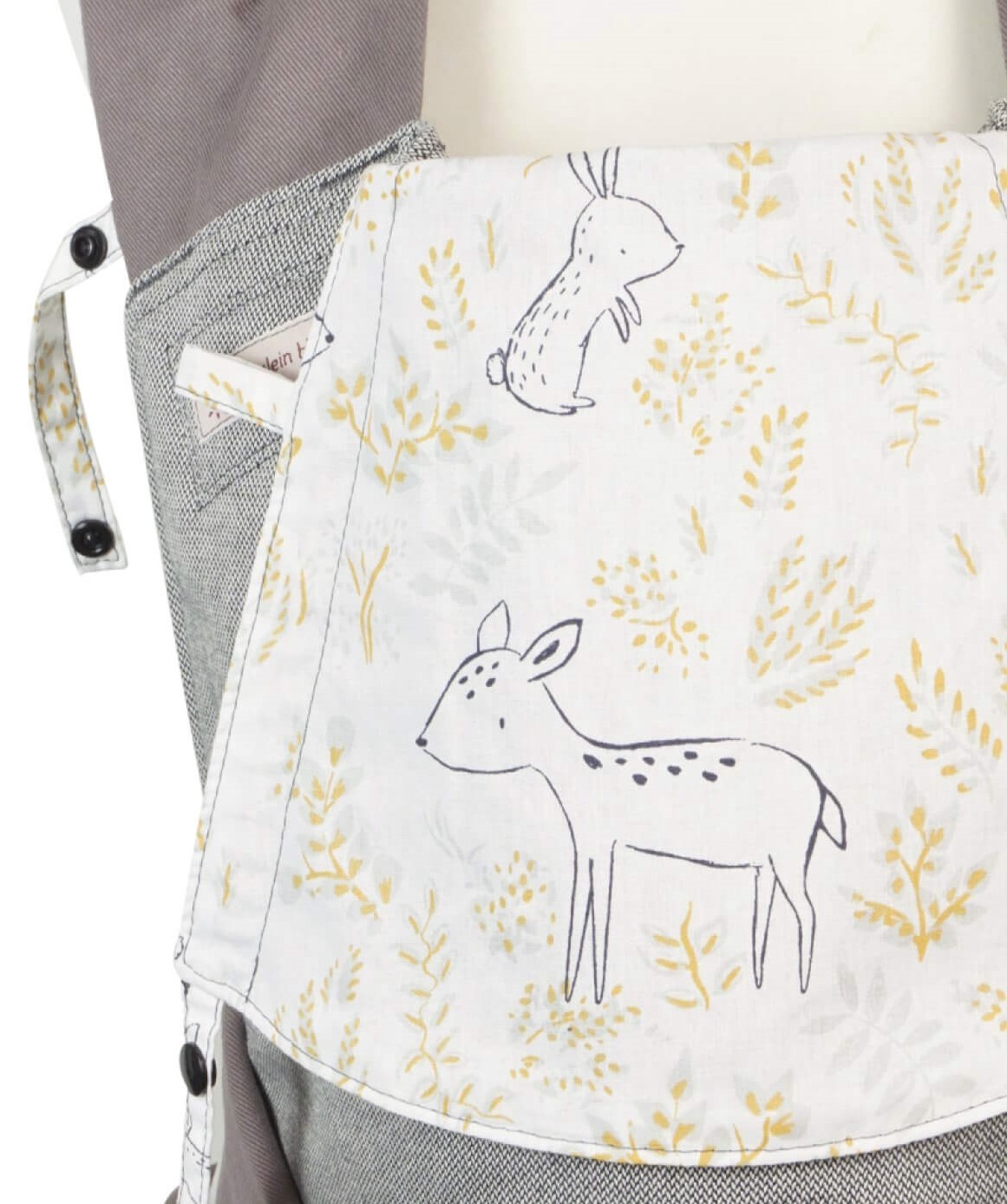 Babycarrier Mei Tai Babysize "Small Game" Detail Babycarrier Fräulein Hübsch Mei Tai Babysize Light Grey with Bunnies and Deer on the Headrestn Hübsch Mei Tai Babysize Hellgrau mit Hasen und Rehen auf der Kopfstütze