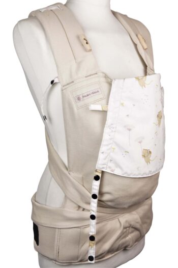 Babycarrier Fräulein Hübsch Soft Tai Babysize Nude with with mice and pink dandelions on the headrest