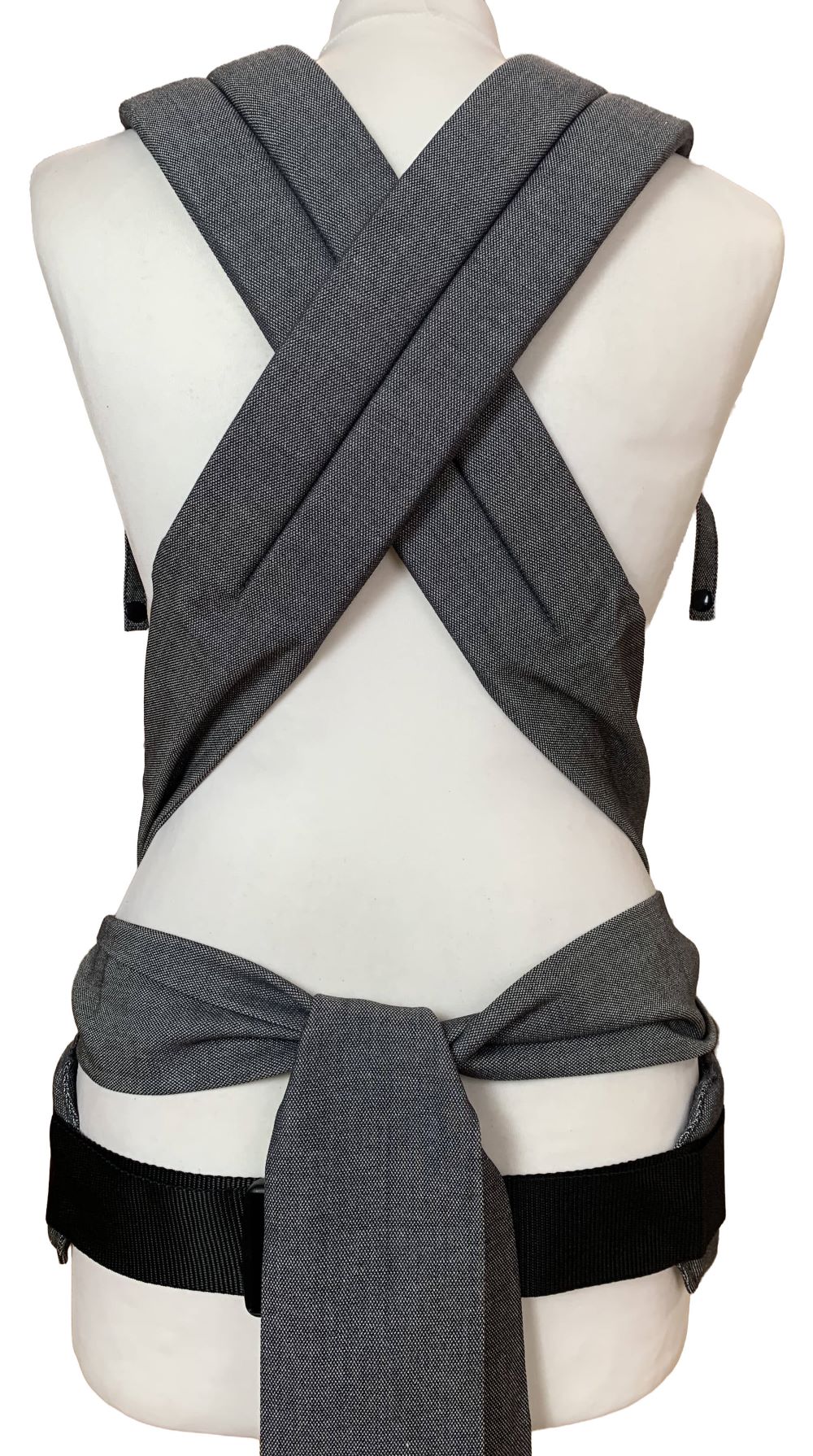 SoftTai Graphite Träger Neu Fräulein Hübsch Babytrage SoftTai Ansicht von hinten auf die gebunden Schulterträger